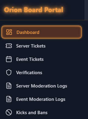 Orion Board left sidebar navigation