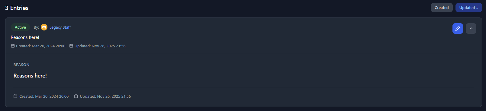 Individual watchlist entry